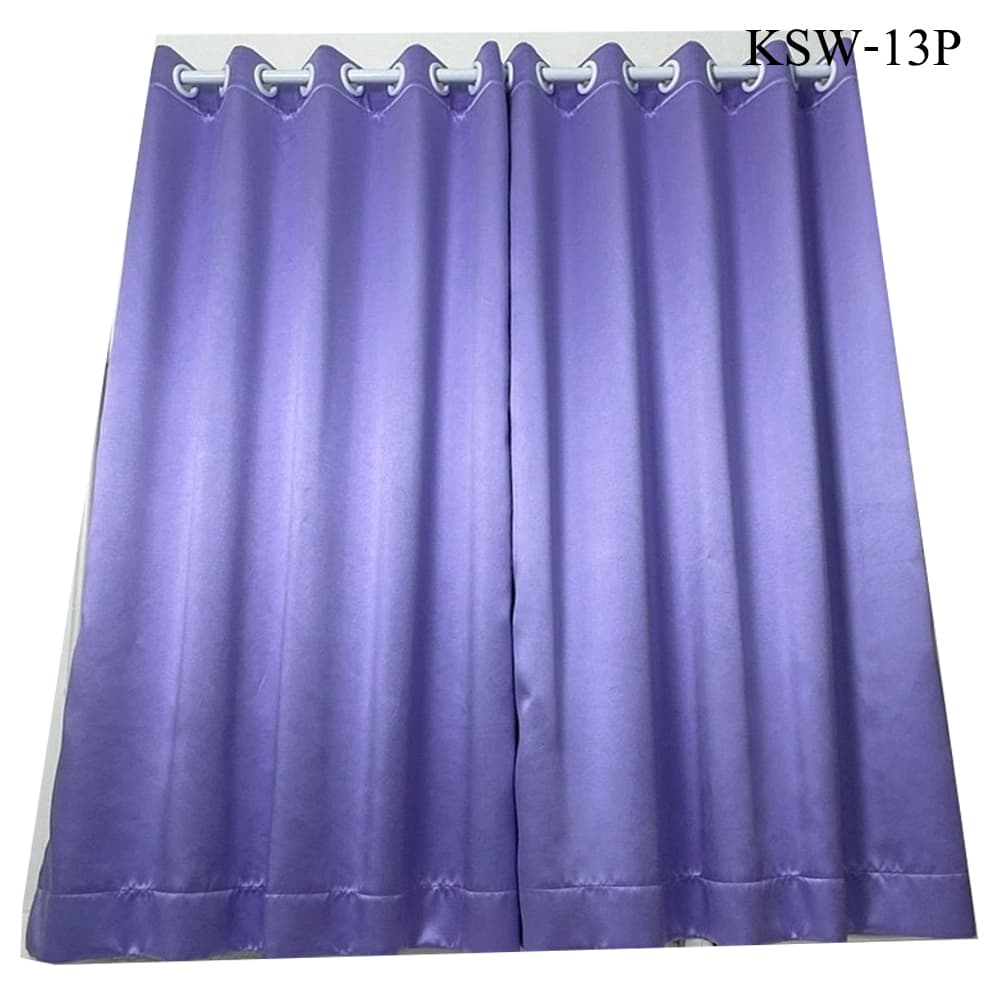 Solid purple grommet curtains in a glossy fabric, available in custom sizes